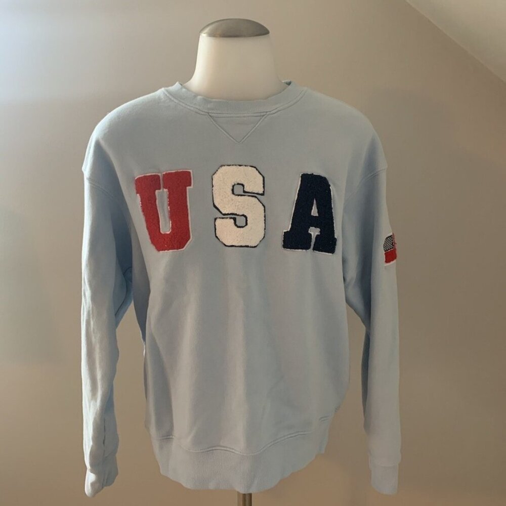 NWT Wildfox USA Cody Sweatshirt Angel Falls Blue Chenille Appliqué – Women’s M‎